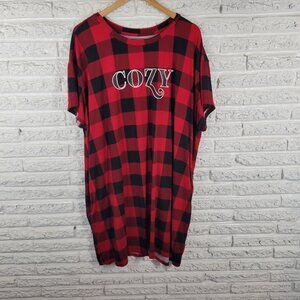 Joyspun Womens Pajama Top 2X 3X Plus Gown Red Black Plaid Cozy Loungewear PLA83E